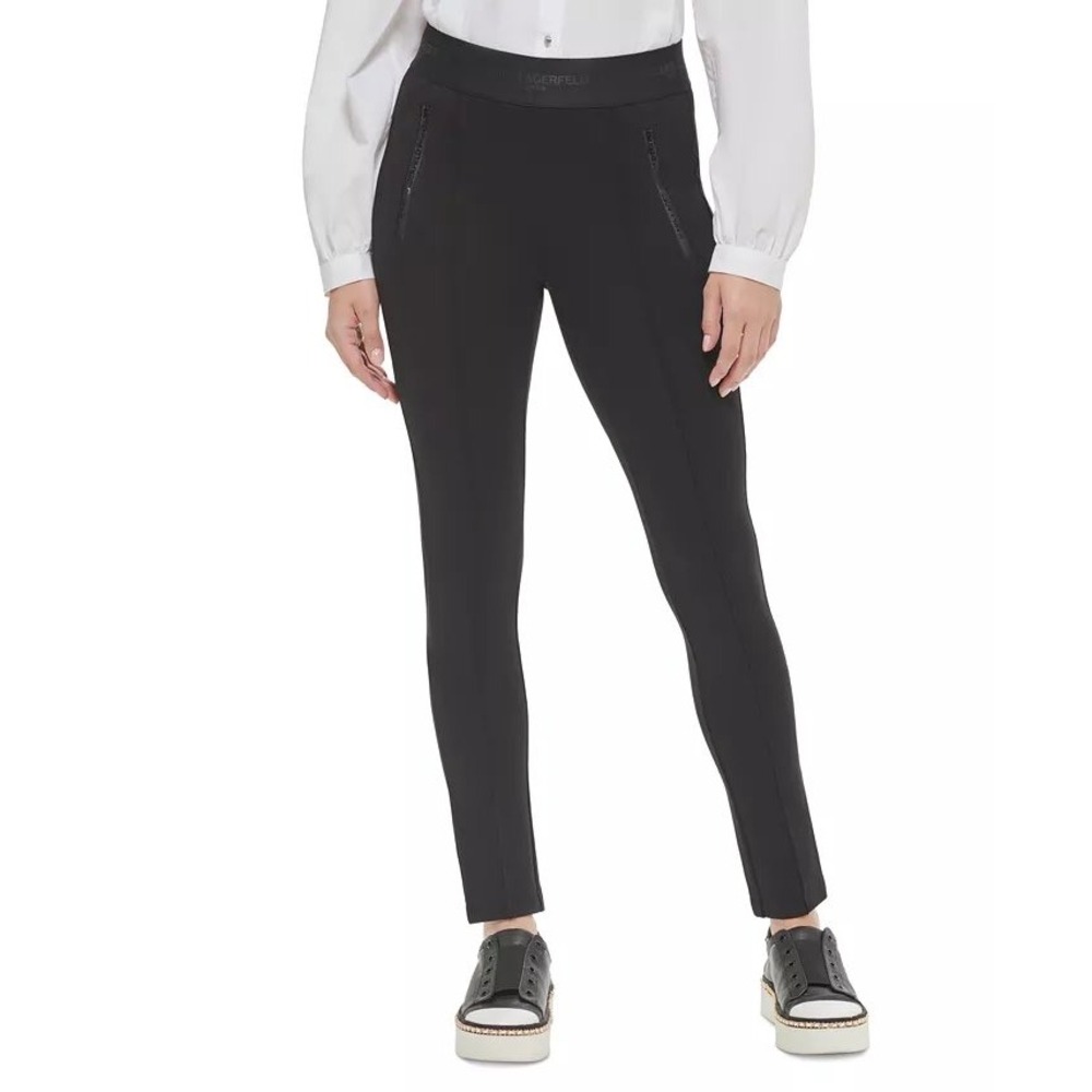 KARL LAGERFELD PARIS Women's Zip Detail Pull-On Pants Black Size 0X New W/ Tags
